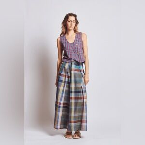 RUJUTA SHETH 100% Handwoven Cotton Carmen Vest Beacon Chex Red Blue Large NWT